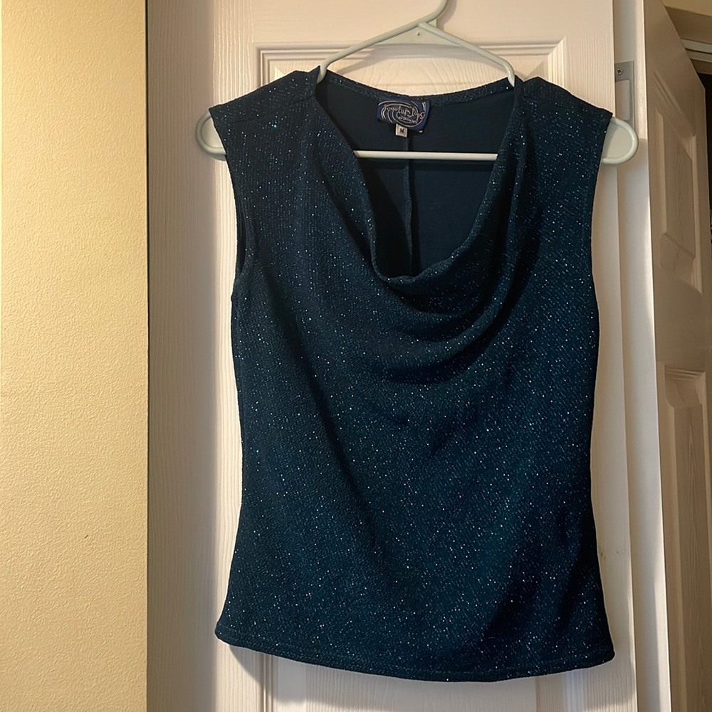 Scooter Tops by Onyx Nite Shimmery Blue/Green Scoop Neck Top Women's Size M